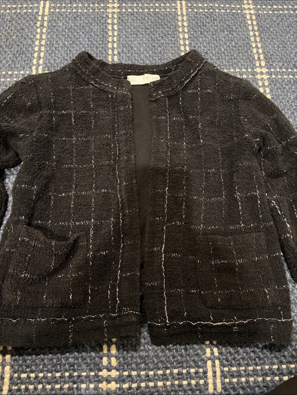 Zara Black Textured Open-Front Blazer